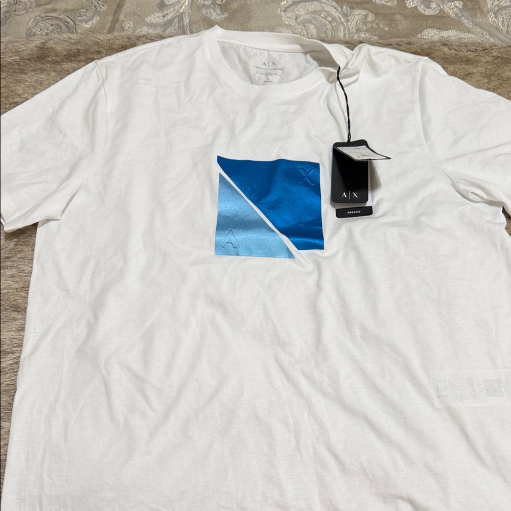 Armani Exchange White Tee with Blue Accent